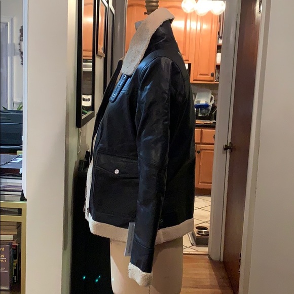 Leather aviator jacket with faux shearling - Picture 3 of 13
